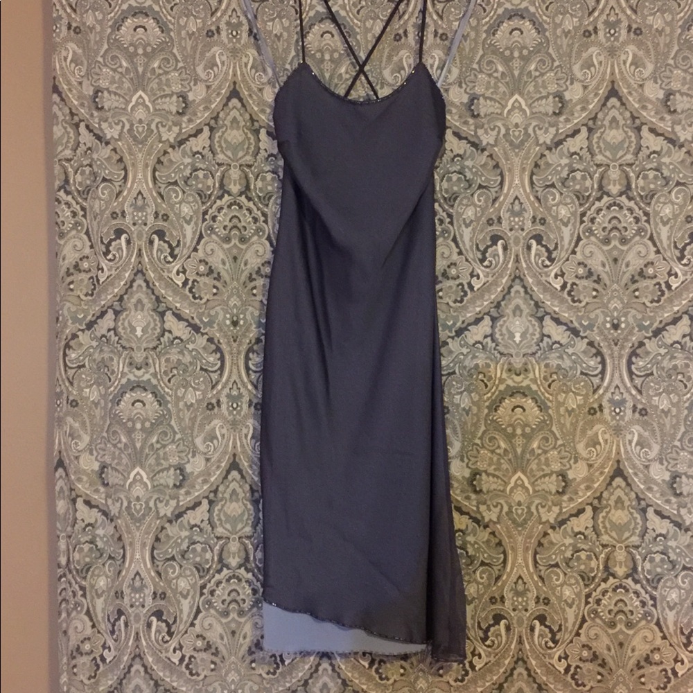 Express gray beaded tea length dress 👗